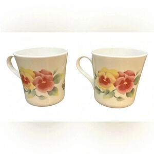 2 Corelle Corning Ware Summer Blush Pansy Mugs Cups in pristine condition